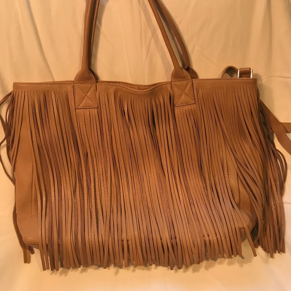 POSSE BROWN LEATHER FRINGE TOTE SHOULDER BAG